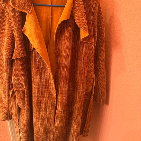 Davi & Dani boutique Corduroy velvet soft Trench Coat style rust orange duster - Picture 3 of 5